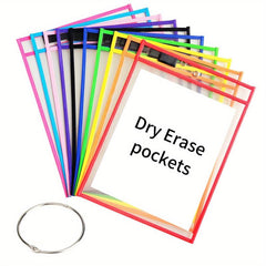 30pcs Dry Erase Pockets Oversized Write And Wipe Rings Clear Sheet Protectors