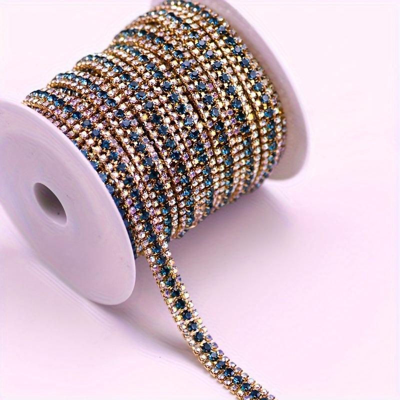 Crystal AB Rhinestone Cup Chain for Dress Decoration Sewing Golden Silvery Base