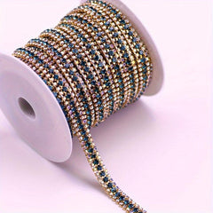 Crystal AB Rhinestone Cup Chain for Dress Decoration Sewing Golden Silvery Base