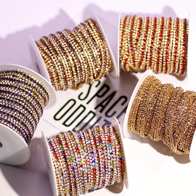 Crystal AB Rhinestone Cup Chain for Dress Decoration Sewing Golden Silvery Base