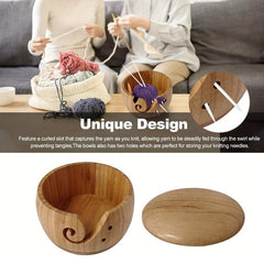 Wooden Yarn Bowl with Lid DIY Yarn Storage Round Organizer for Knitting Crochet