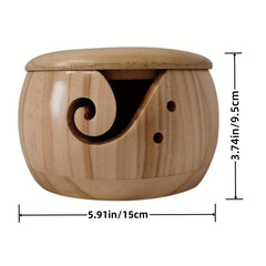 Wooden Yarn Bowl with Lid DIY Yarn Storage Round Organizer for Knitting Crochet