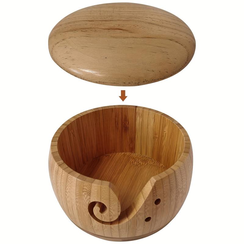 Wooden Yarn Bowl with Lid DIY Yarn Storage Round Organizer for Knitting Crochet