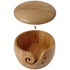 Wooden Yarn Bowl with Lid DIY Yarn Storage Round Organizer for Knitting Crochet