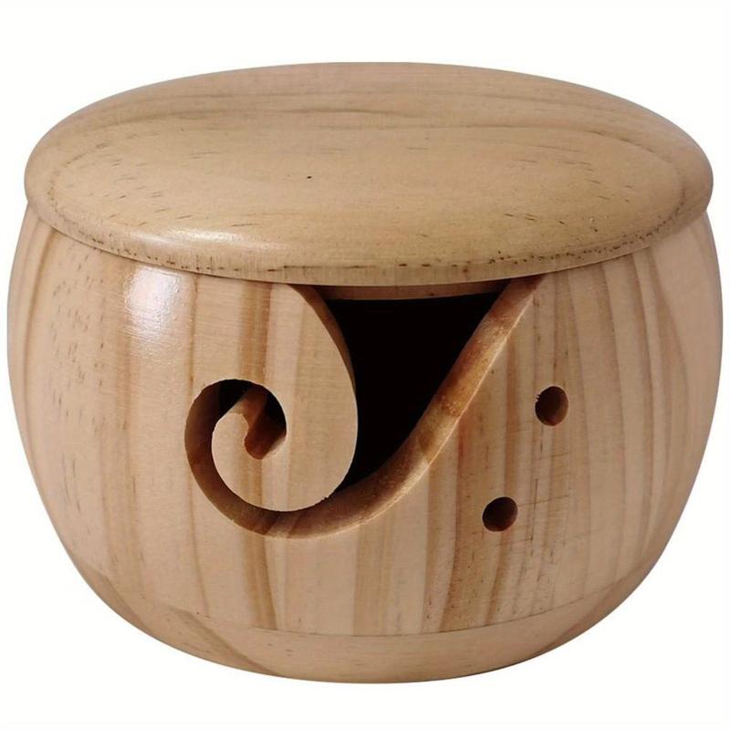 Wooden Yarn Bowl with Lid DIY Yarn Storage Round Organizer for Knitting Crochet