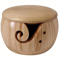Wooden Yarn Bowl with Lid DIY Yarn Storage Round Organizer for Knitting Crochet