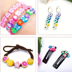 1140 Clay Beads Set Box with Elastic Thread, Flower & Fruit Spacer Beads
