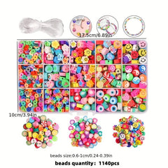 1140 Clay Beads Set Box with Elastic Thread, Flower & Fruit Spacer Beads