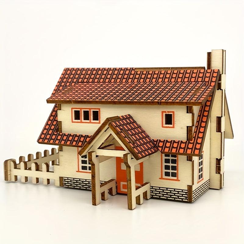 Wooden 3D Jigsaw Puzzle Cabin Model DIY Handcraft Kit Educational Kit