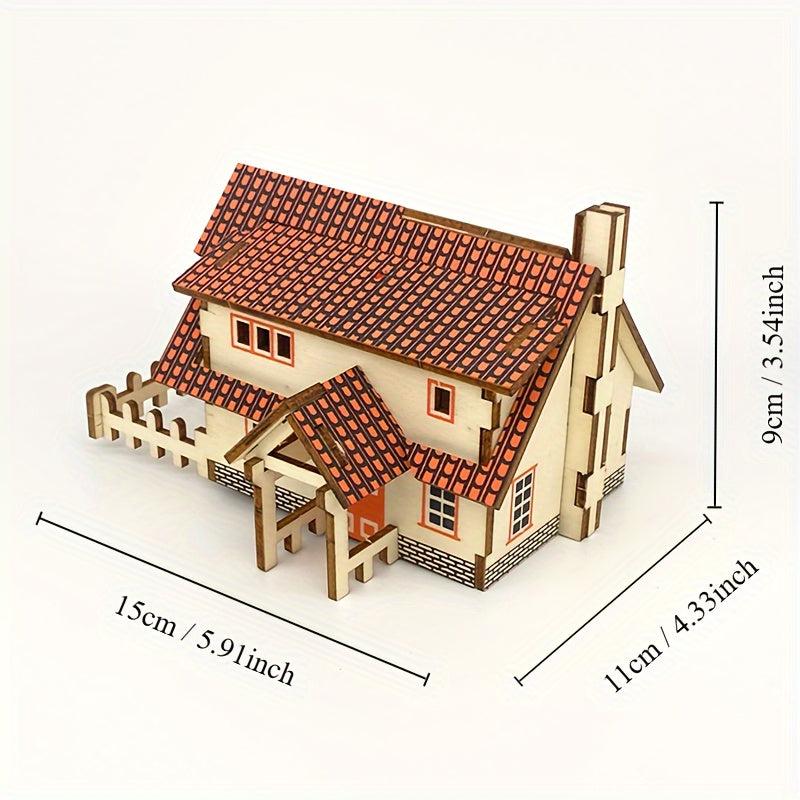 Wooden 3D Jigsaw Puzzle Cabin Model DIY Handcraft Kit Educational Kit