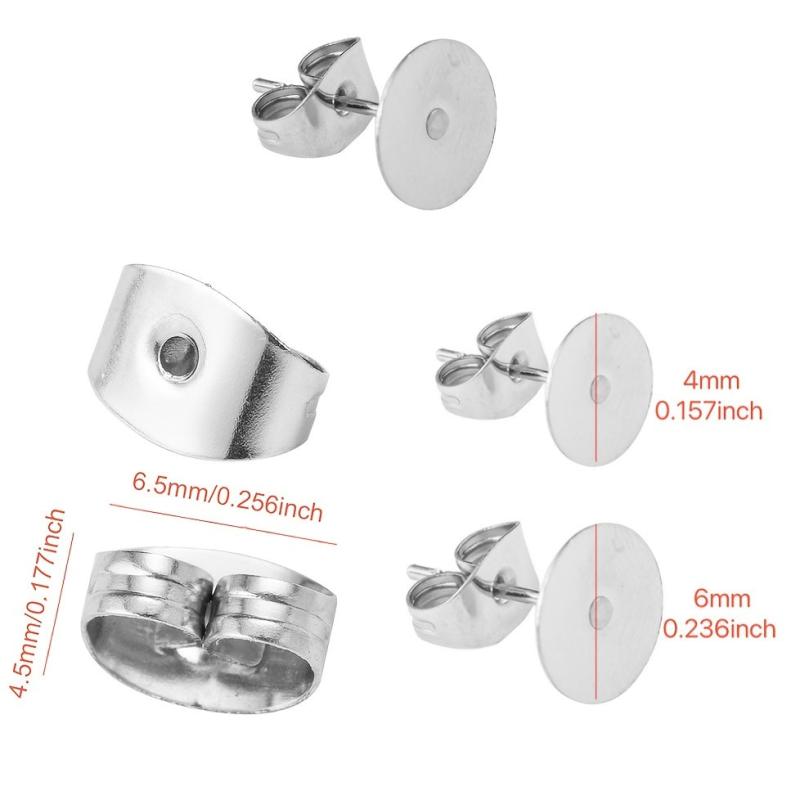 50 Sets Stainless Steel Flatback Ear Pin Set Ear Studs Holder Hypoallergenic DIY