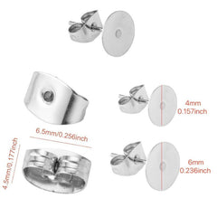 50 Sets Stainless Steel Flatback Ear Pin Set Ear Studs Holder Hypoallergenic DIY