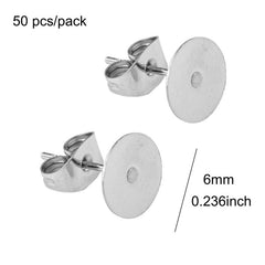 50 Sets Stainless Steel Flatback Ear Pin Set Ear Studs Holder Hypoallergenic DIY