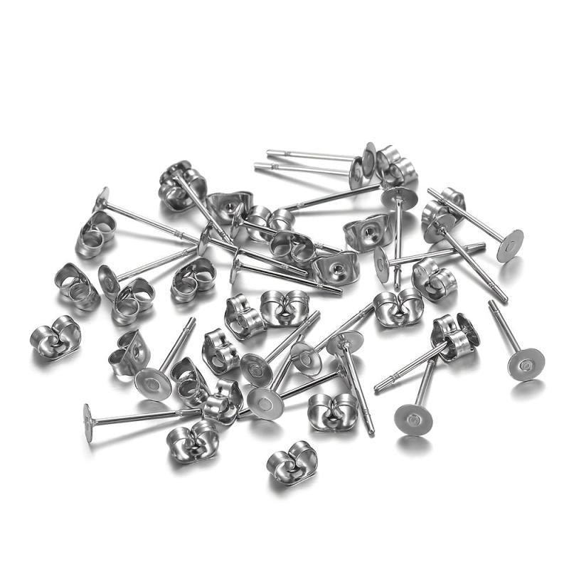 50 Sets Stainless Steel Flatback Ear Pin Set Ear Studs Holder Hypoallergenic DIY