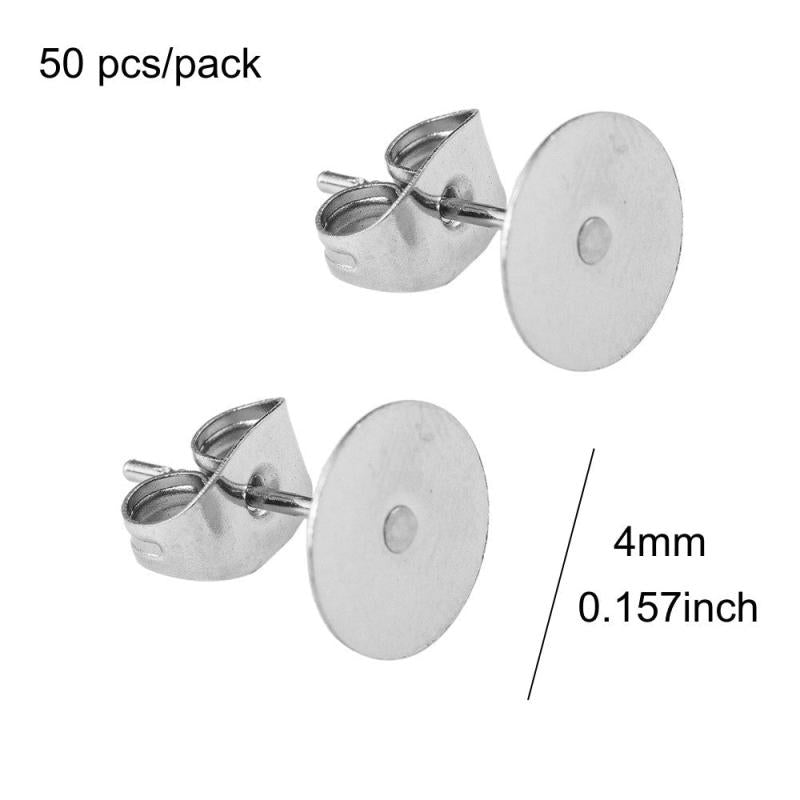 50 Sets Stainless Steel Flatback Ear Pin Set Ear Studs Holder Hypoallergenic DIY