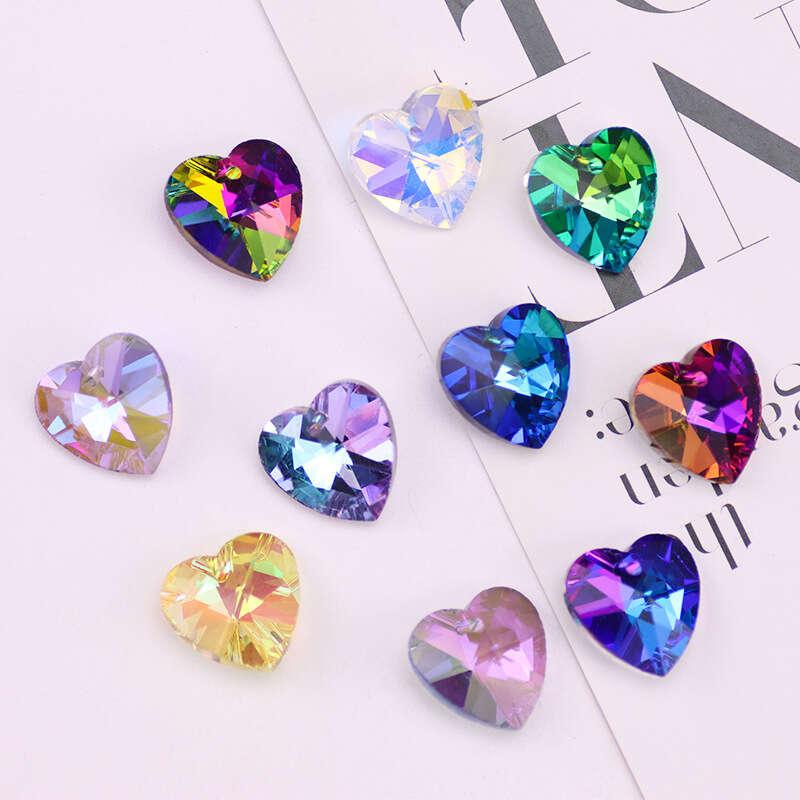 Heart Glass Crystal Beads AB Rainbow Peach For Necklace Pendant DIY Bracelet