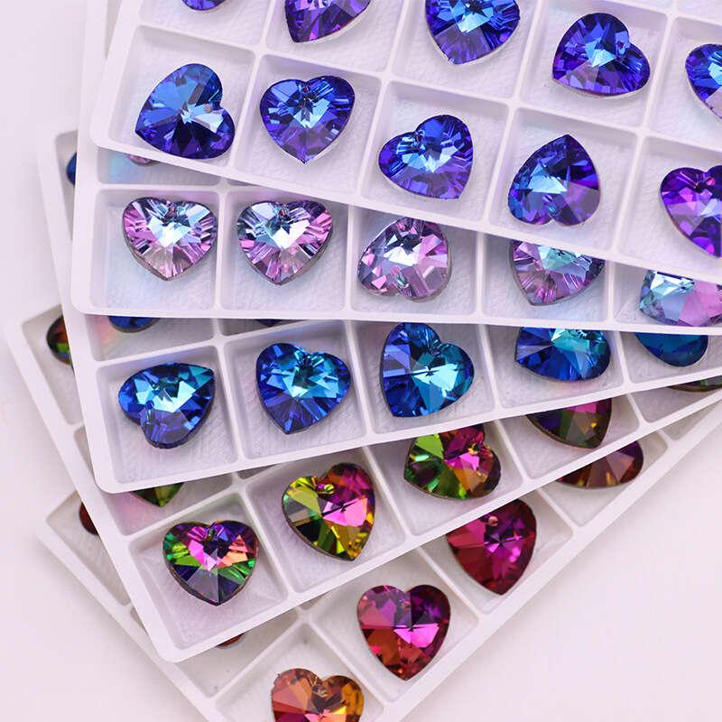 Heart Glass Crystal Beads AB Rainbow Peach For Necklace Pendant DIY Bracelet