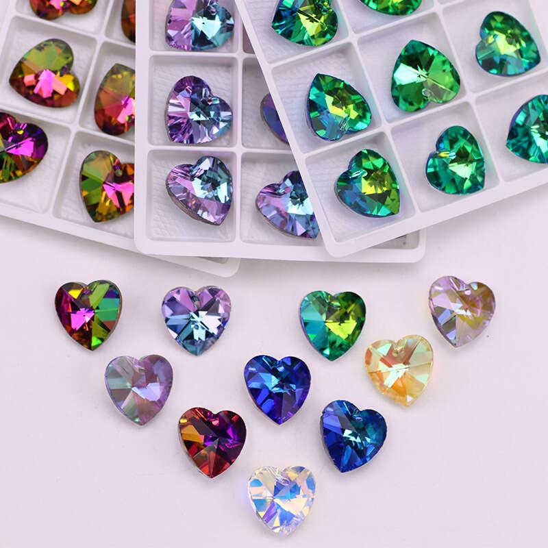 Heart Glass Crystal Beads AB Rainbow Peach For Necklace Pendant DIY Bracelet