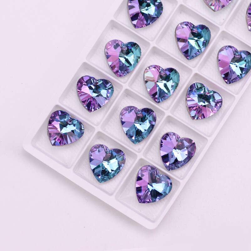 Heart Glass Crystal Beads AB Rainbow Peach For Necklace Pendant DIY Bracelet
