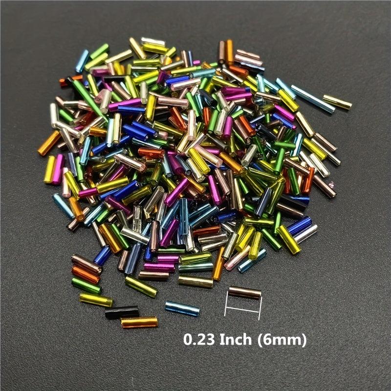500pcs 6x2mm Long Tube Glass Beads Rainbow Jewelry Making