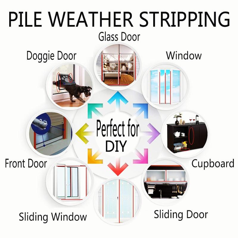 Gray Weather Stripping Brush for Sliding Windows Doors - Self Adhe