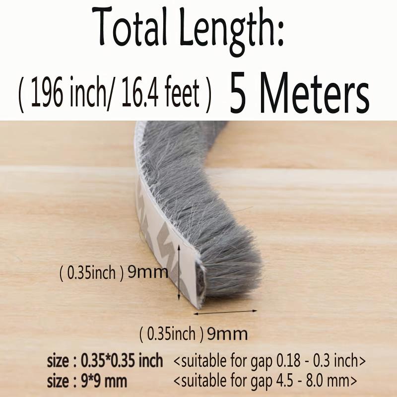 Gray Weather Stripping Brush for Sliding Windows Doors - Self Adhe