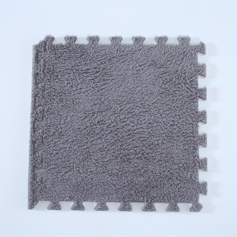 10pcs Plush Puzzle Foam Floor Mat Interlocking Carpet Fluffy Area Rug
