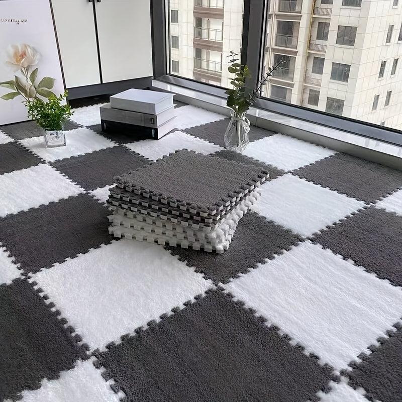 10pcs Plush Puzzle Foam Floor Mat Interlocking Carpet Fluffy Area Rug