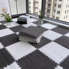 10pcs Plush Puzzle Foam Floor Mat Interlocking Carpet Fluffy Area Rug