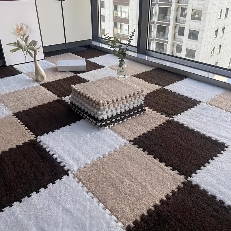 10pcs Plush Puzzle Foam Floor Mat Interlocking Carpet Fluffy Area Rug