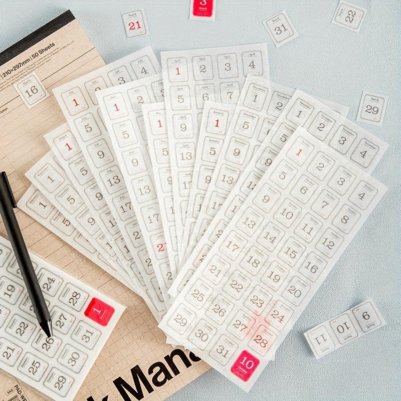 12pcs Calendar Decorative Stickers Scrapbooking DIY Label Diary Stationery