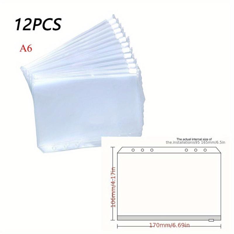 12PCS Binder Pockets Zipper Folders Waterproof for 6 Ring Notebook A5 A6 A7