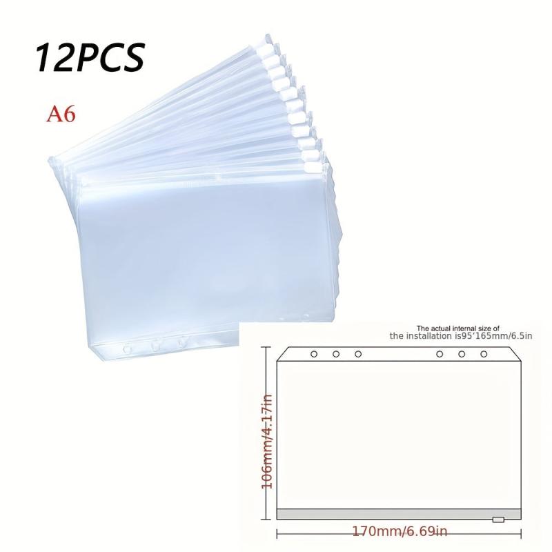12PCS Binder Pockets Zipper Folders Waterproof for 6 Ring Notebook A5 A6 A7