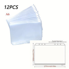 12PCS Binder Pockets Zipper Folders Waterproof for 6 Ring Notebook A5 A6 A7