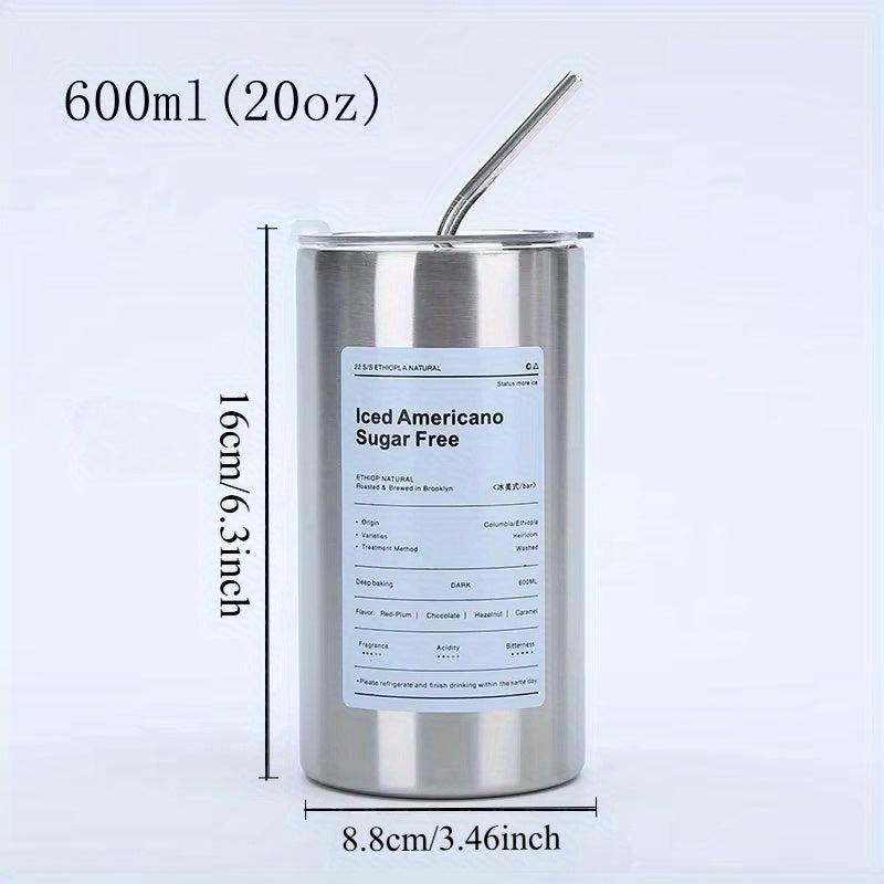 Stainless Steel Tumbler with Double Straw Iced Americano Sugar