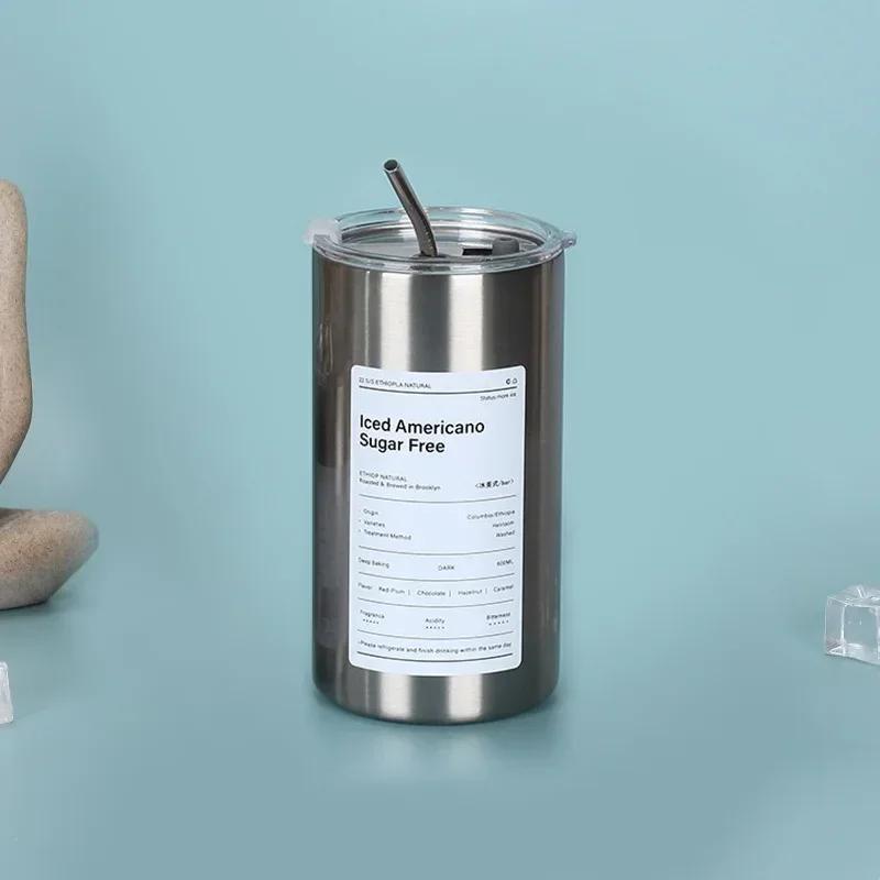 Stainless Steel Tumbler with Double Straw Iced Americano Sugar