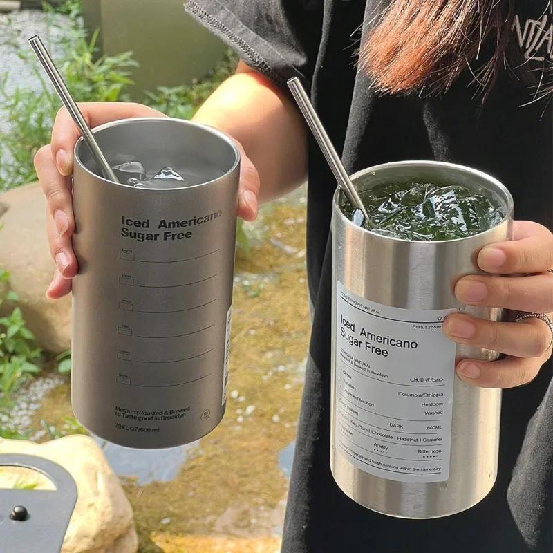 Stainless Steel Tumbler with Double Straw Iced Americano Sugar
