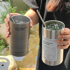 Stainless Steel Tumbler with Double Straw Iced Americano Sugar