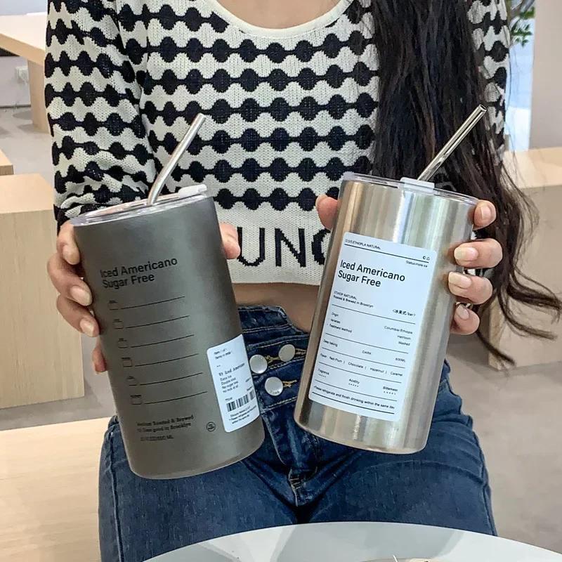 Stainless Steel Tumbler with Double Straw Iced Americano Sugar