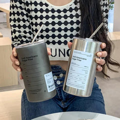 Stainless Steel Tumbler with Double Straw Iced Americano Sugar