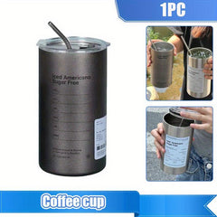 Stainless Steel Tumbler with Double Straw Iced Americano Sugar