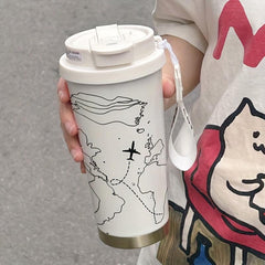 Stainless Steel Coffee Tumbler Hand Painted Airplane Map Insulated