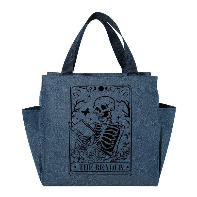 Insulated Lunch Bag Skeleton Reading Print Portable Thick Cooler Box