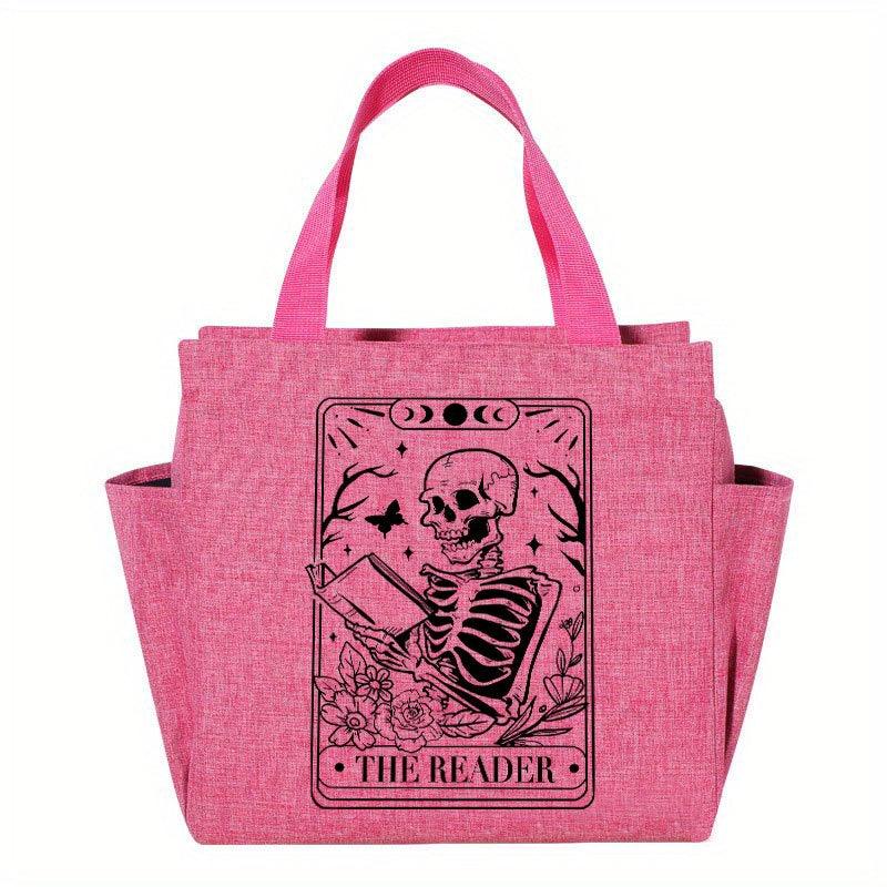 Insulated Lunch Bag Skeleton Reading Print Portable Thick Cooler Box