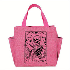 Insulated Lunch Bag Skeleton Reading Print Portable Thick Cooler Box