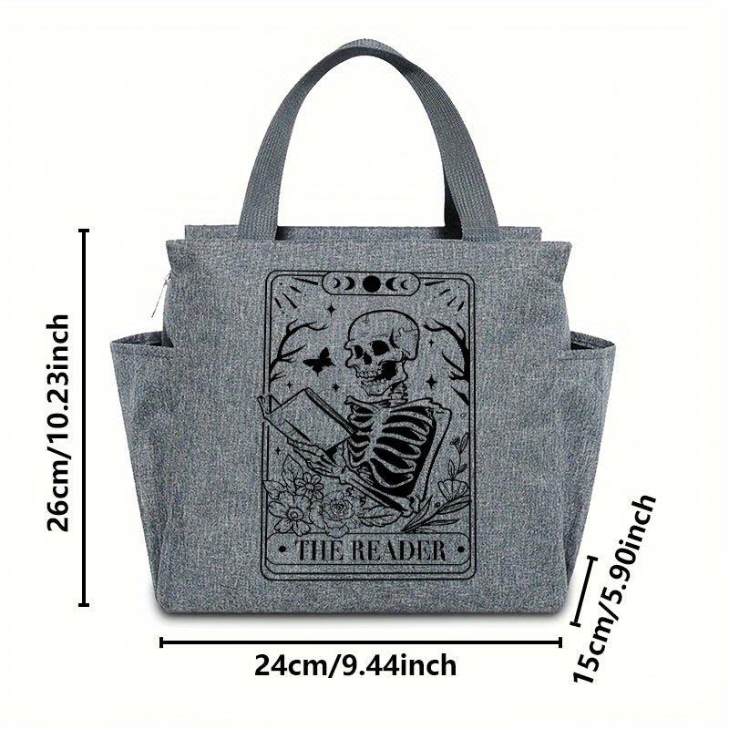 Insulated Lunch Bag Skeleton Reading Print Portable Thick Cooler Box