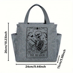 Insulated Lunch Bag Skeleton Reading Print Portable Thick Cooler Box