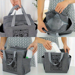 Insulated Lunch Bag Skeleton Reading Print Portable Thick Cooler Box