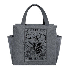Insulated Lunch Bag Skeleton Reading Print Portable Thick Cooler Box