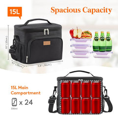15L Reusable Leakproof Lunch Tote Bag with Adjustable Shoulder Strap